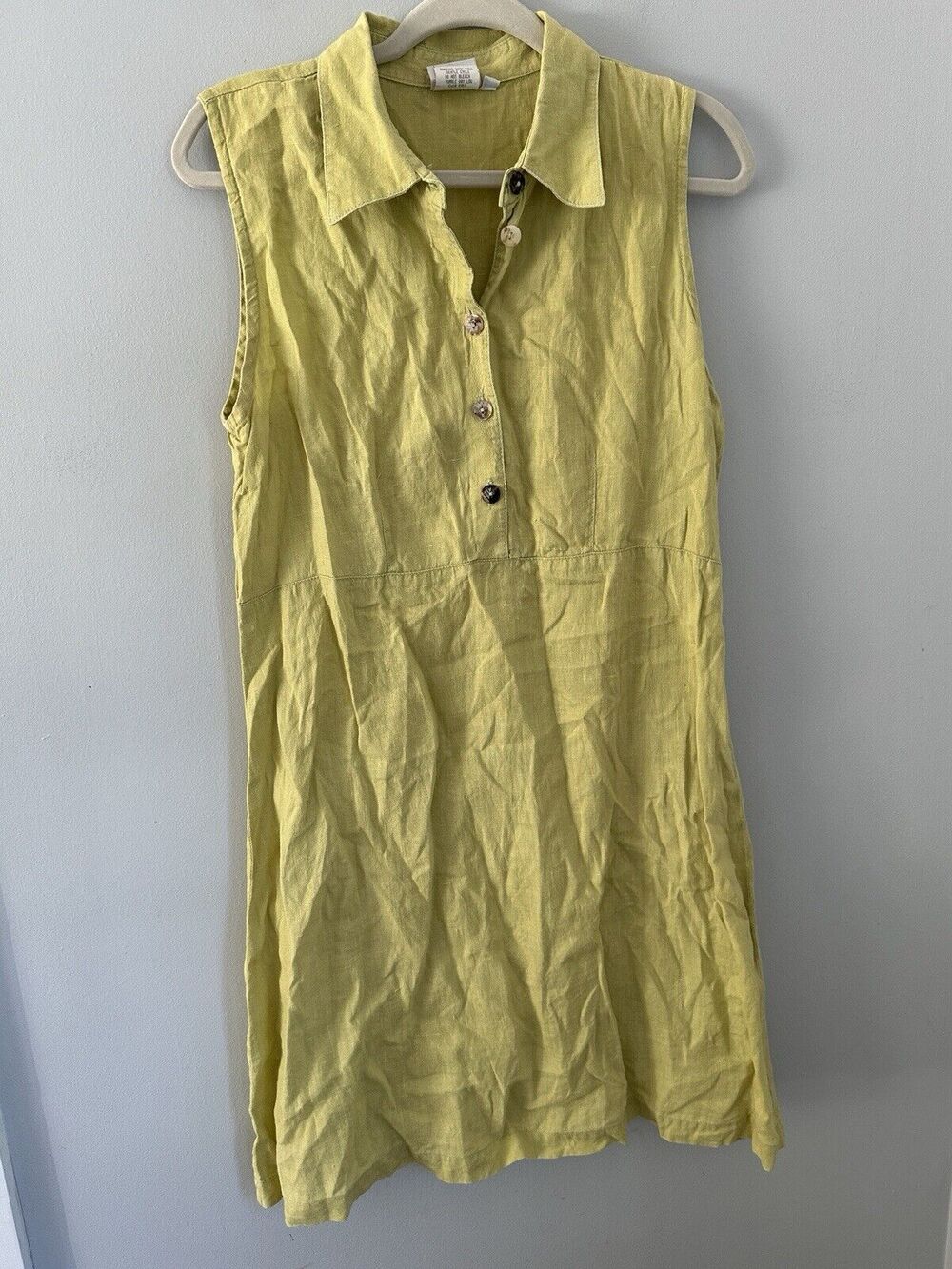 MATCH POINT USA Green Linen Lagenlook Button Up Sleeveless Sun Dress Womens 10